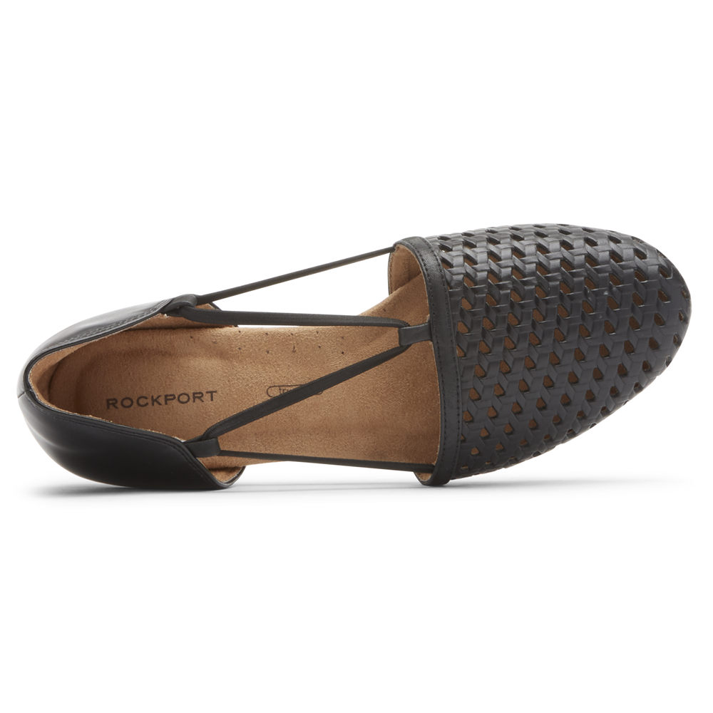 Rockport Womens Flats Black - Reagan Perforated - UK 281-GELTXU